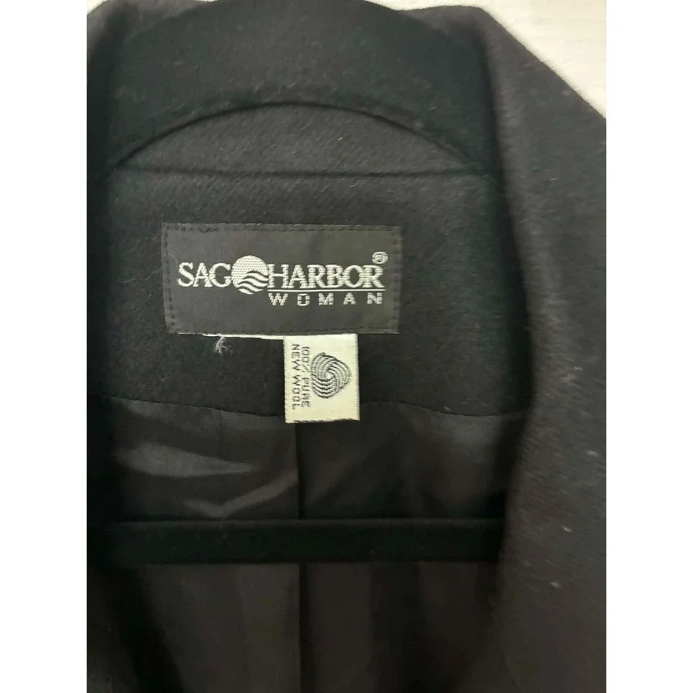 Sag Harbor Woman Womens 16 Black 100% Wool Blazer Jacket Gold Button Career